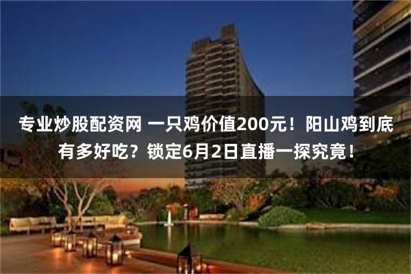 专业炒股配资网 一只鸡价值200元！阳山鸡到底有多好吃？锁定6月2日直播一探究竟！